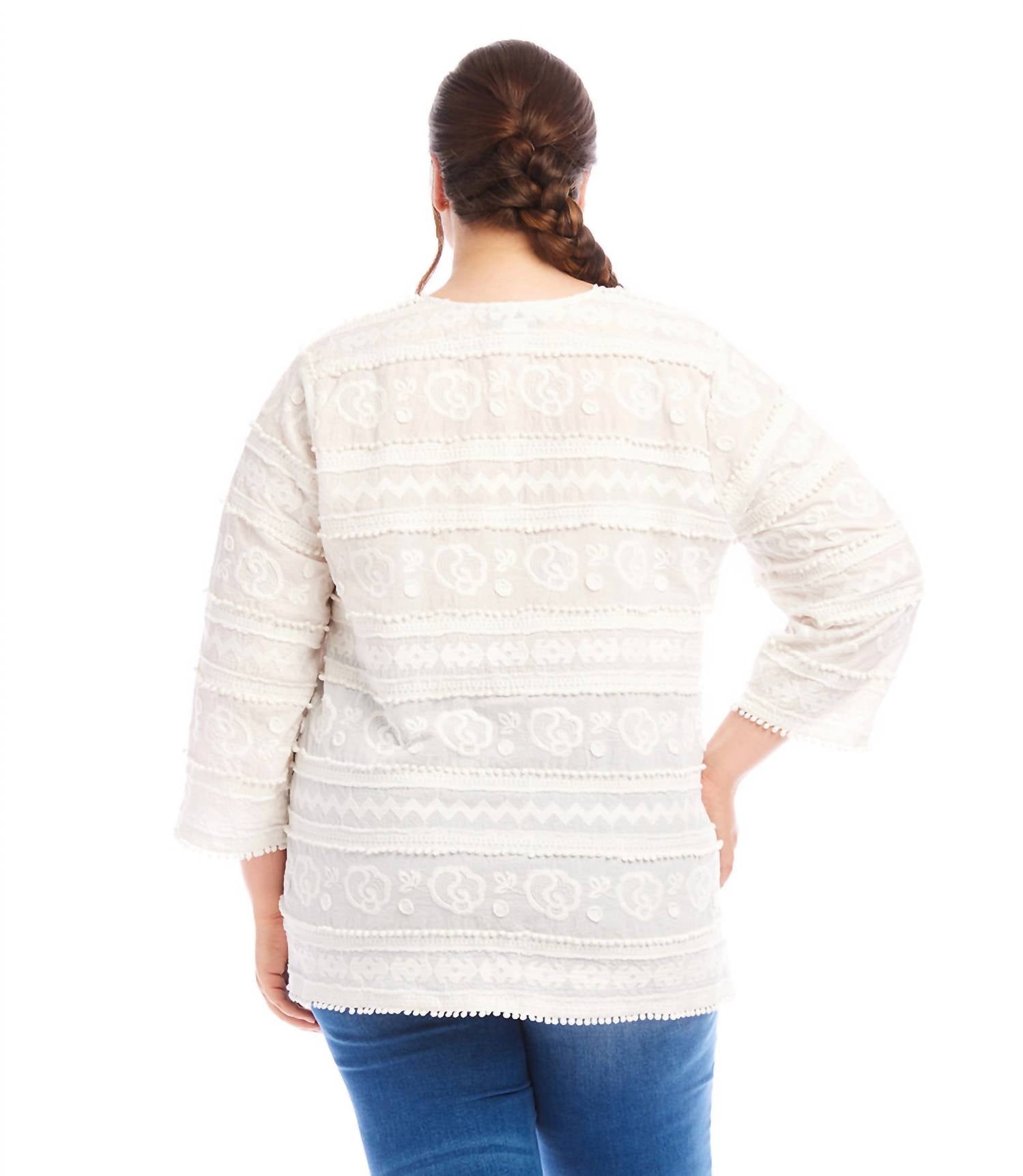 Karen Kane - Three-quarter Sleeve Embroidered Tunic - Plus