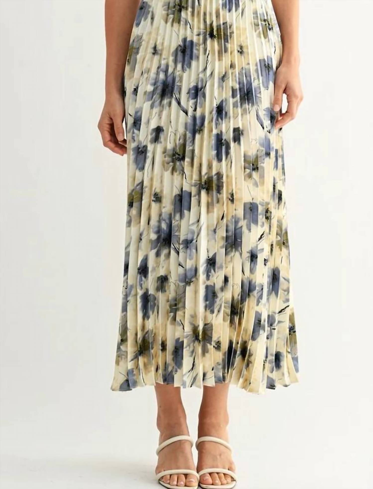 Fun 2 Fun - Floral Satin Pleated Skirt