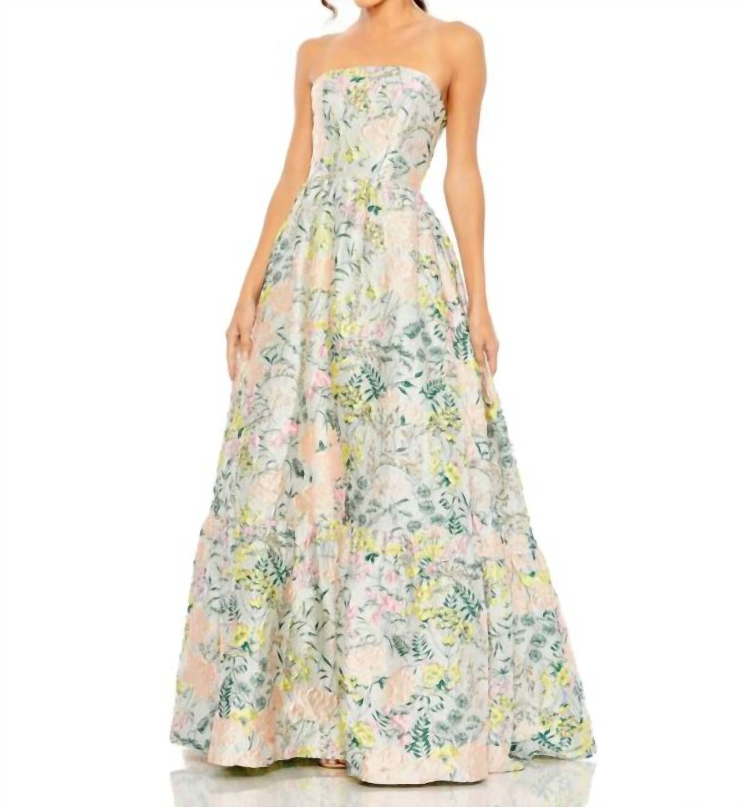 Mac Duggal - Strapless Floral Brocade Dress
