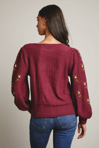 Forte - Embroidered Blossom Knit Sweater