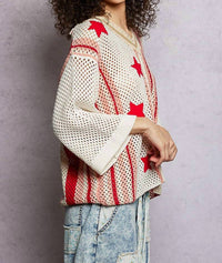 Pol - V-neck Half Sleeve Stripe Sweater Top