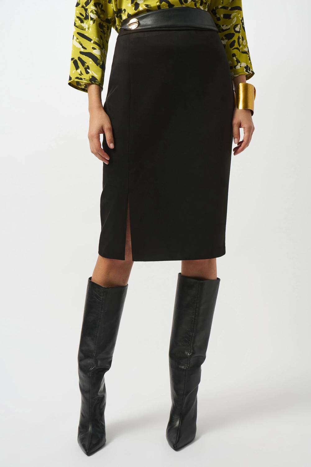 Joseph Ribkoff - Scuba Suede and Leatherette Pencil Skirt