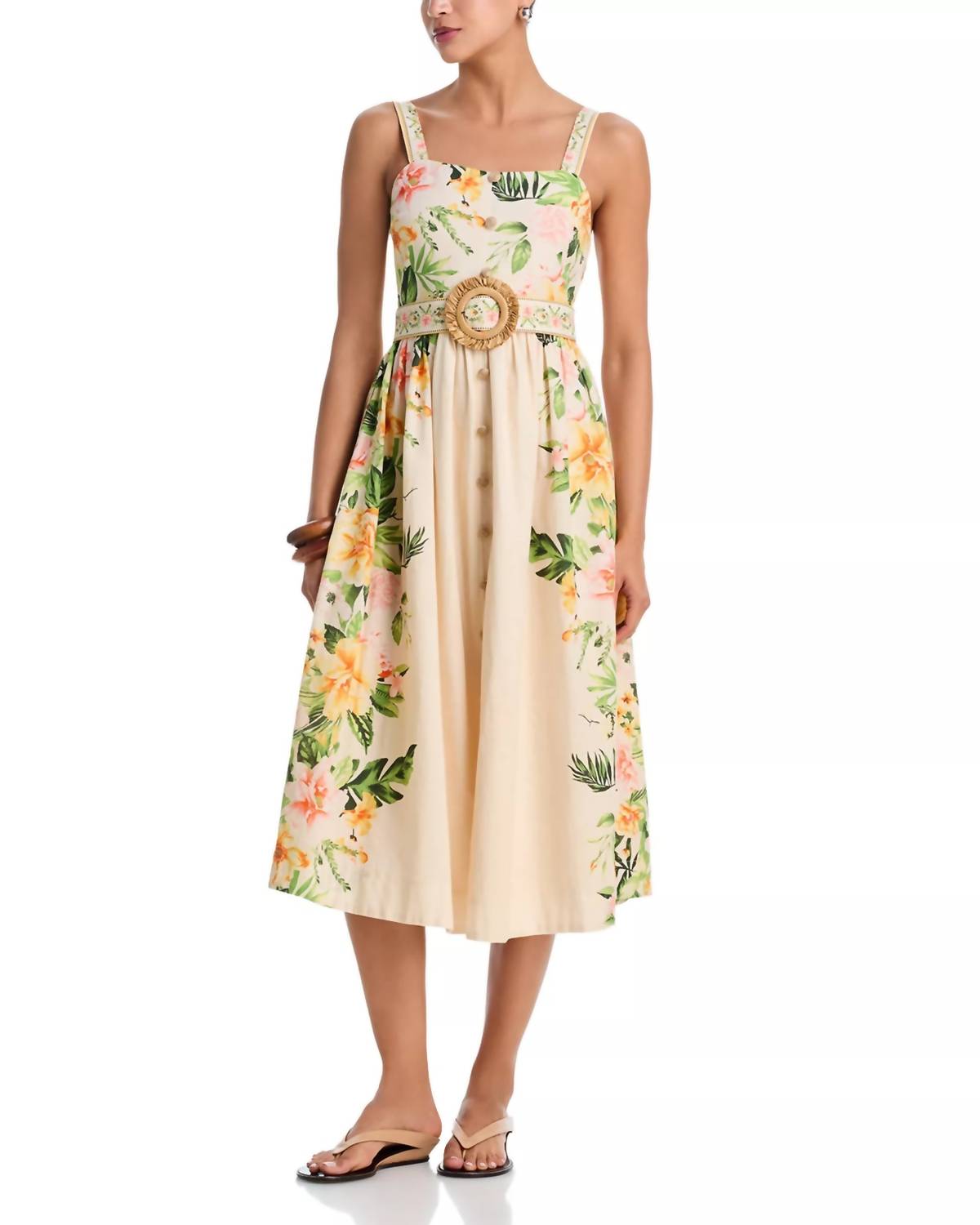 Moon River - Belted Floral Midi Dress