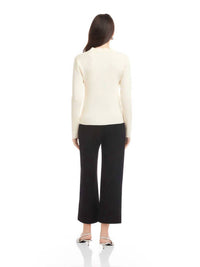 Fifteen Twenty Bliss Scallop Edge Cardigan in cream - women's cardigan - detail view