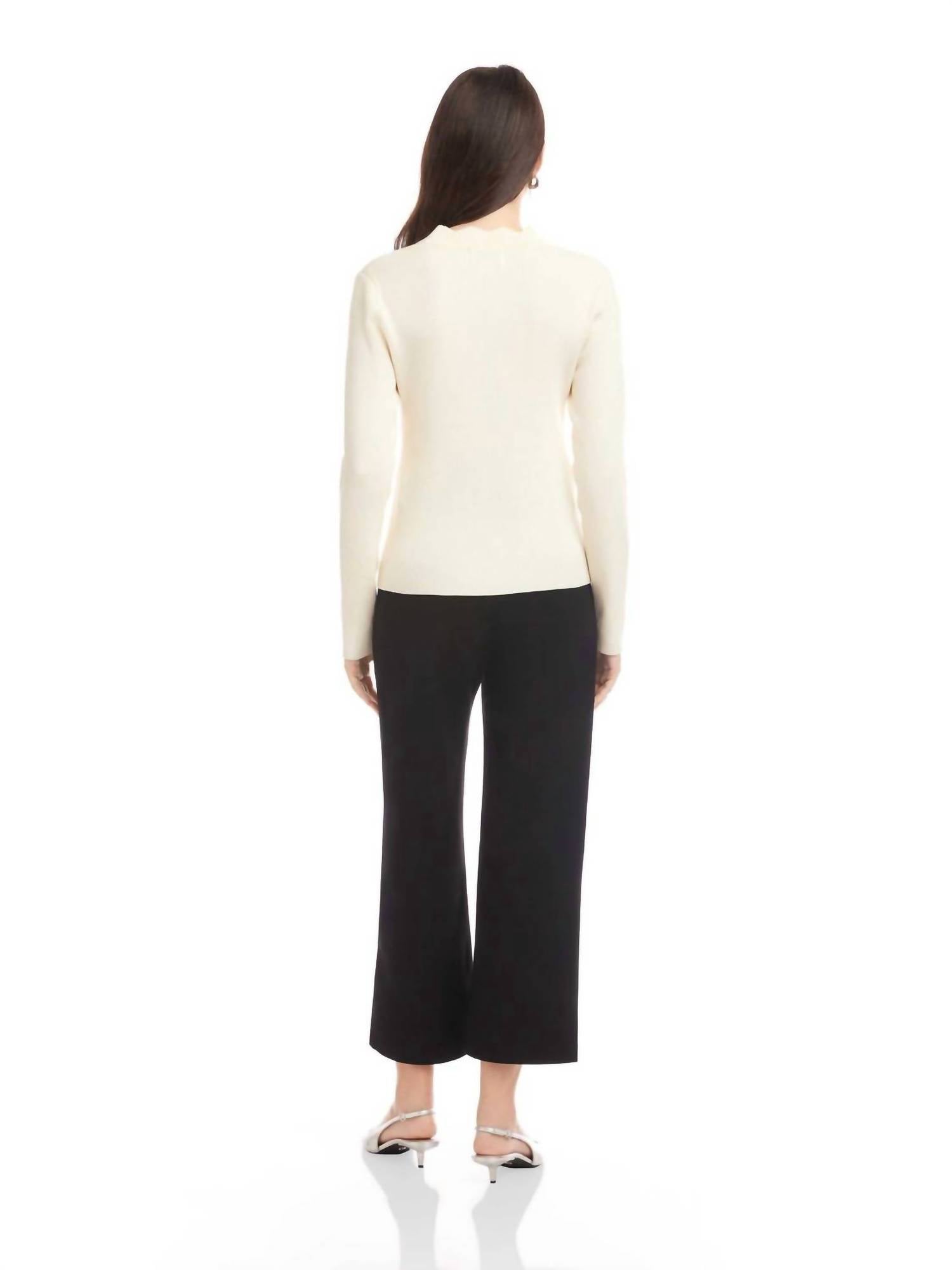 Fifteen Twenty Bliss Scallop Edge Cardigan in cream - women's cardigan - detail view