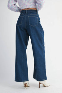 MABLE Sasha Pintuck Pants in indigo denim - women's jeans - detail view