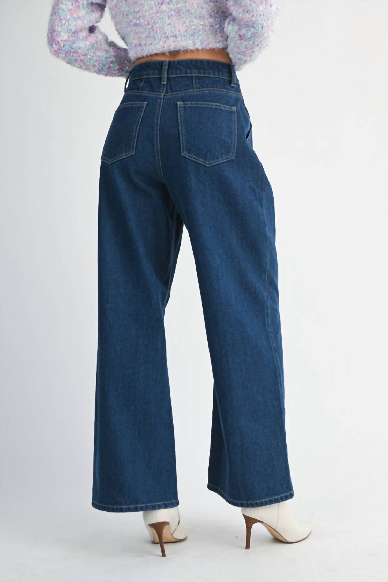 MABLE Sasha Pintuck Pants in indigo denim - women's jeans - detail view