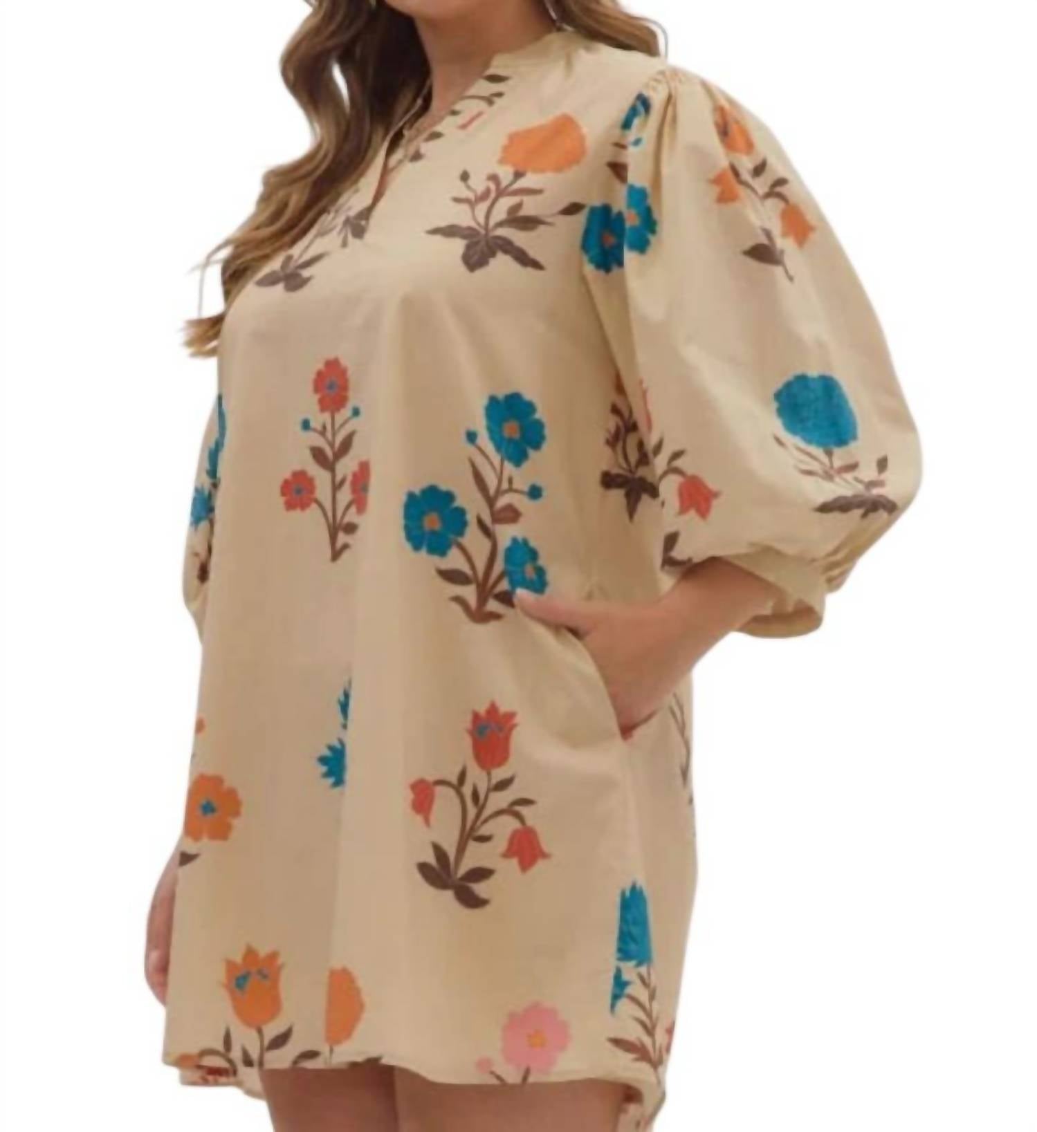 Entro - Floral Three Quarter Sleeve Mini Dress
