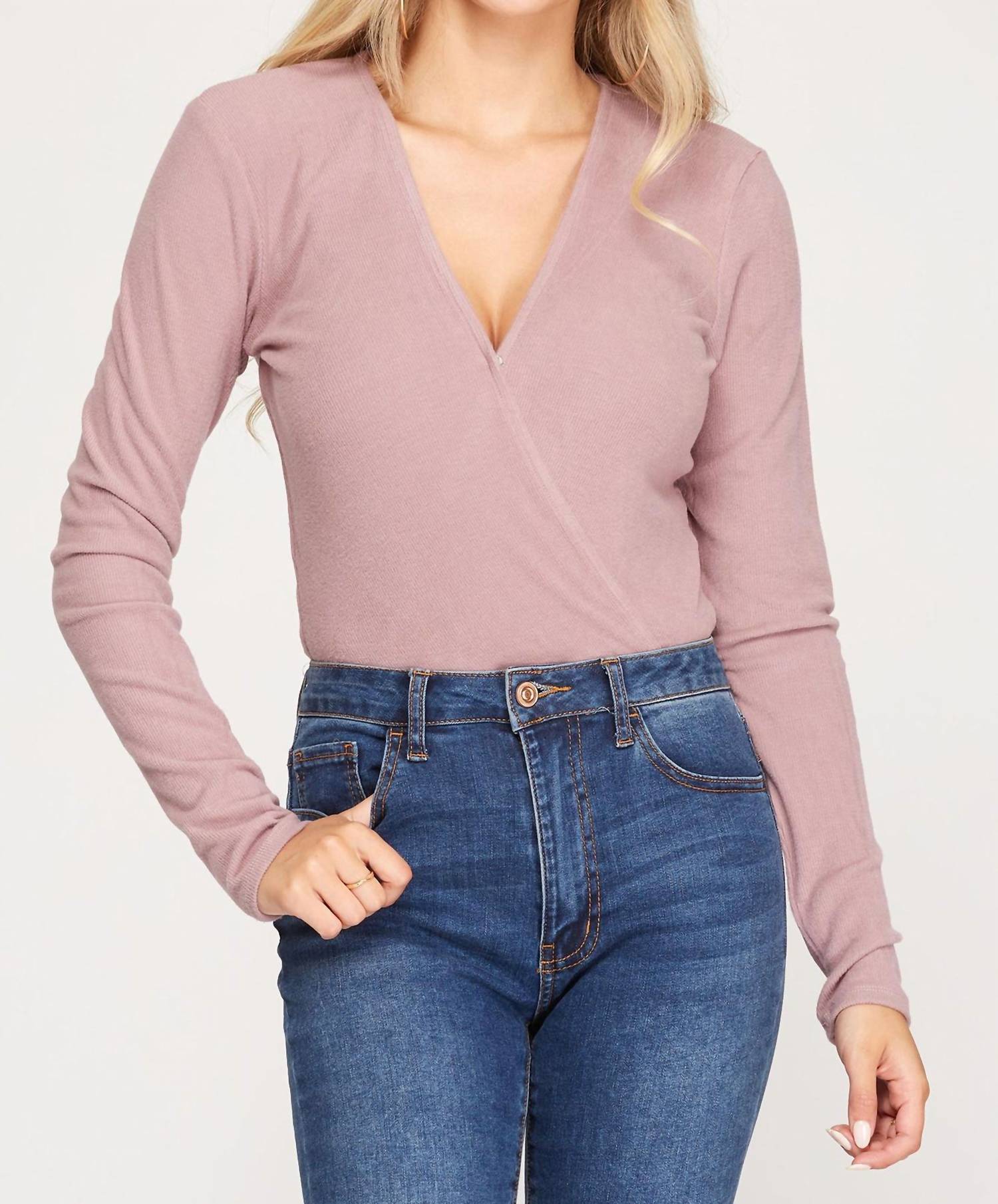 She + Sky - Surplice Rib Knit Bodysuit
