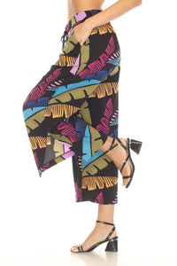 Joseph Ribkoff Tropical Print Culotte Pant in black multi 1 - women's pants - detail view