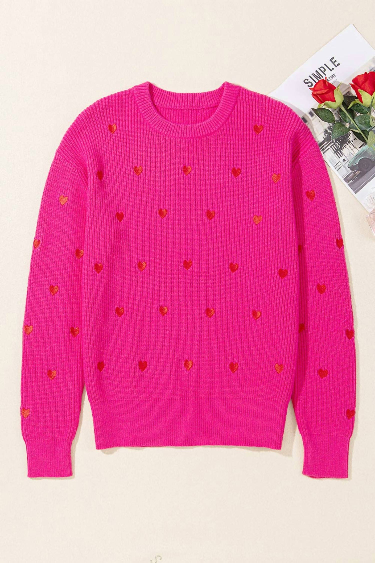 Pretty Bash - Valentine Heart Drop Shoulder Crewneck Sweater