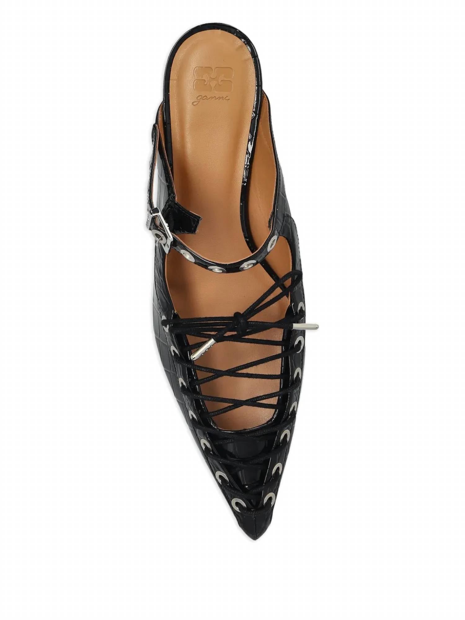 Ganni - Women's Eyelets Lace-up Mules