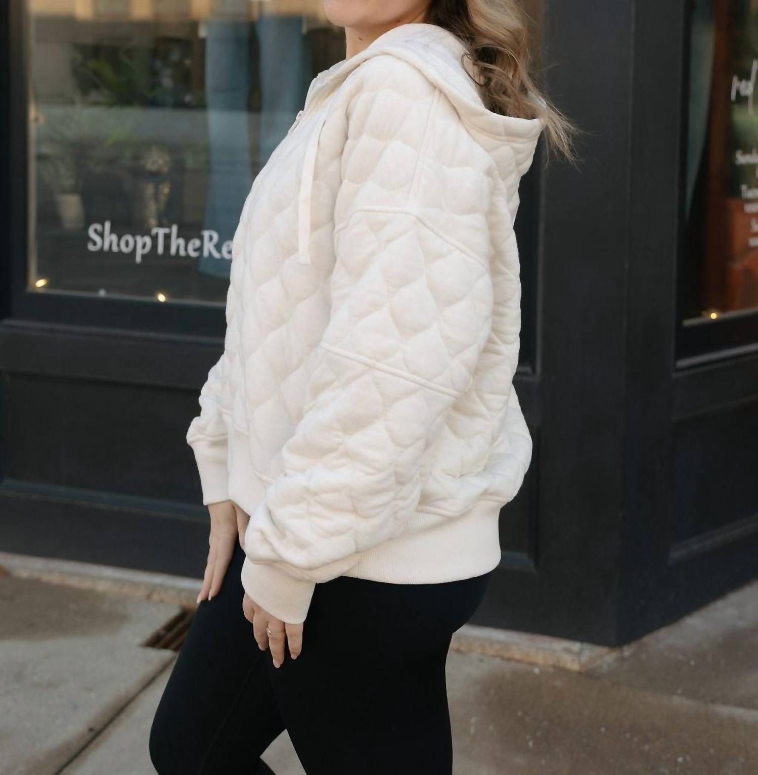 Rae Mode - Quilted Hooded Quarter Zip Jacket