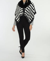 Oolala - Boho Chic Check Fur Collar Cape