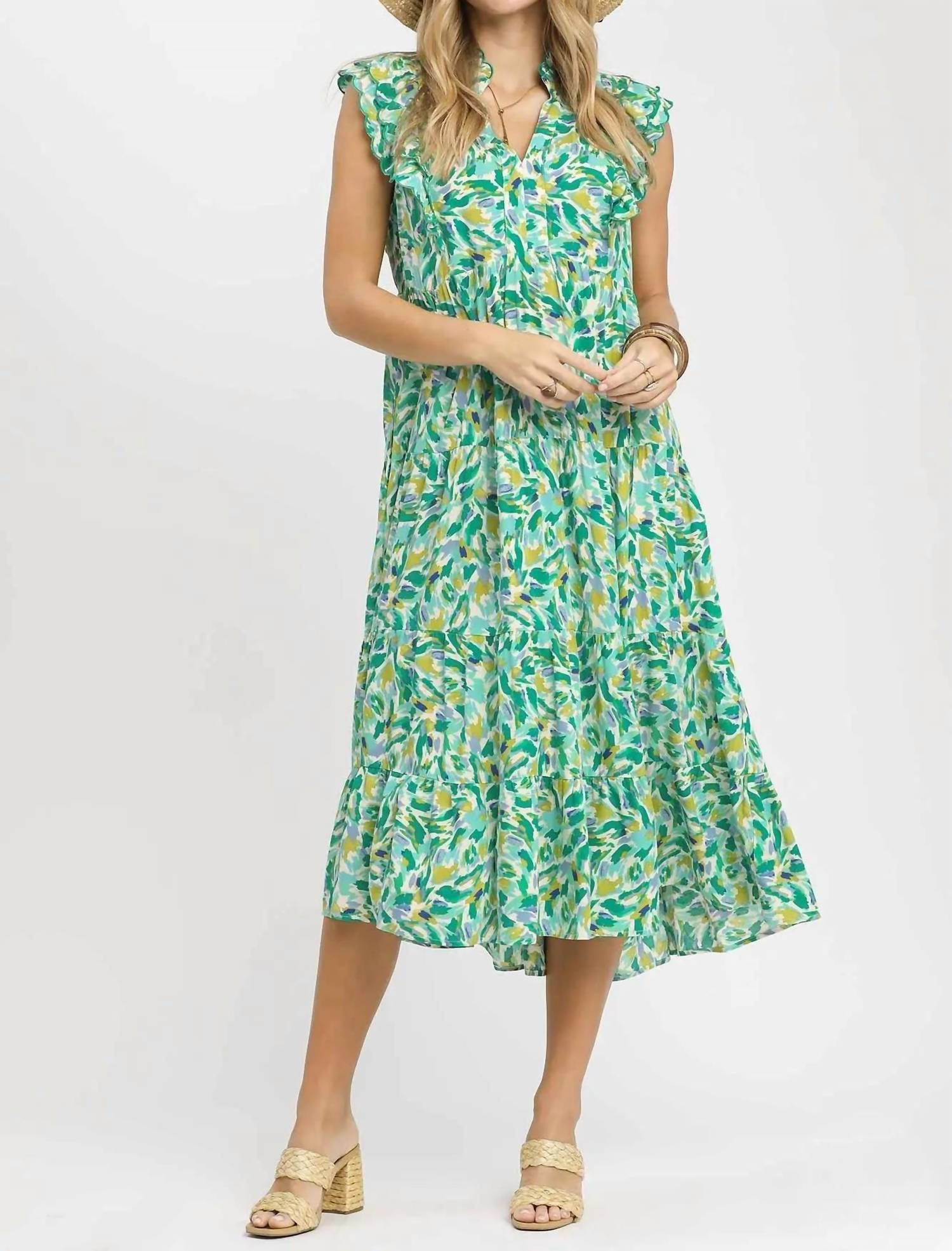 Umgee - Leaf Print Midi Dress