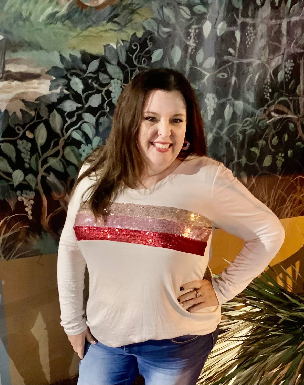 BiBi Mandy Sequin Long Sleeve Top in pink - women's long sleeve top - alternate view