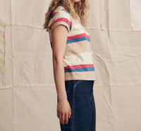 THE GREAT. The Little Tee in study hall stripe - women's t-shirt - detail view