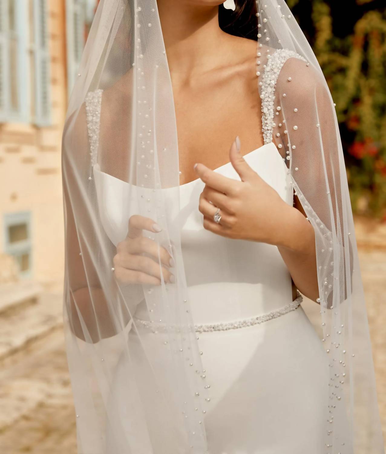 Sincerity - Beaded Crepe Fit And Flare Wedding Gown