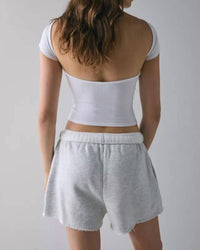 BOYS LIE 1-800 Rhinestone Graphic Basic Short in grey - women's shorts - detail view