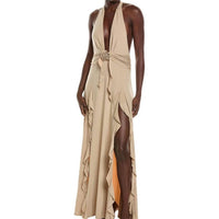 We Wore What - Halter Ruffle Maxi Dress