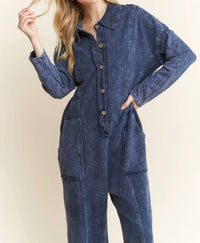 J.Her - Mineral Wash Button Down Collar Onesie Jumpsuit