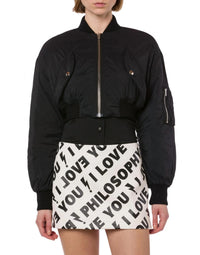 Nylon Cropped Bomber Jacket
