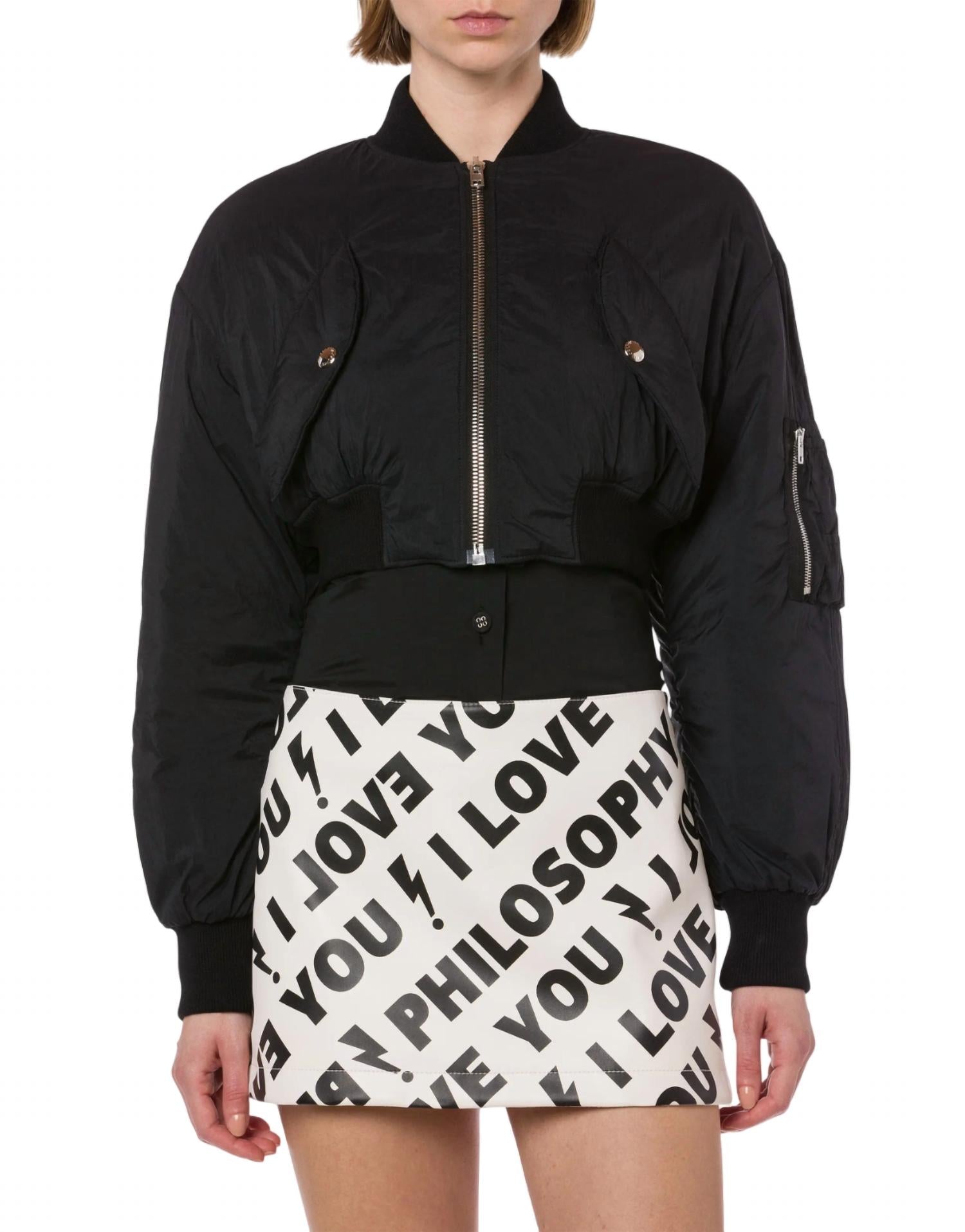 Nylon Cropped Bomber Jacket