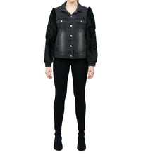 Murray Genuine Real Rabbit Fur Sleeve Denim Coat