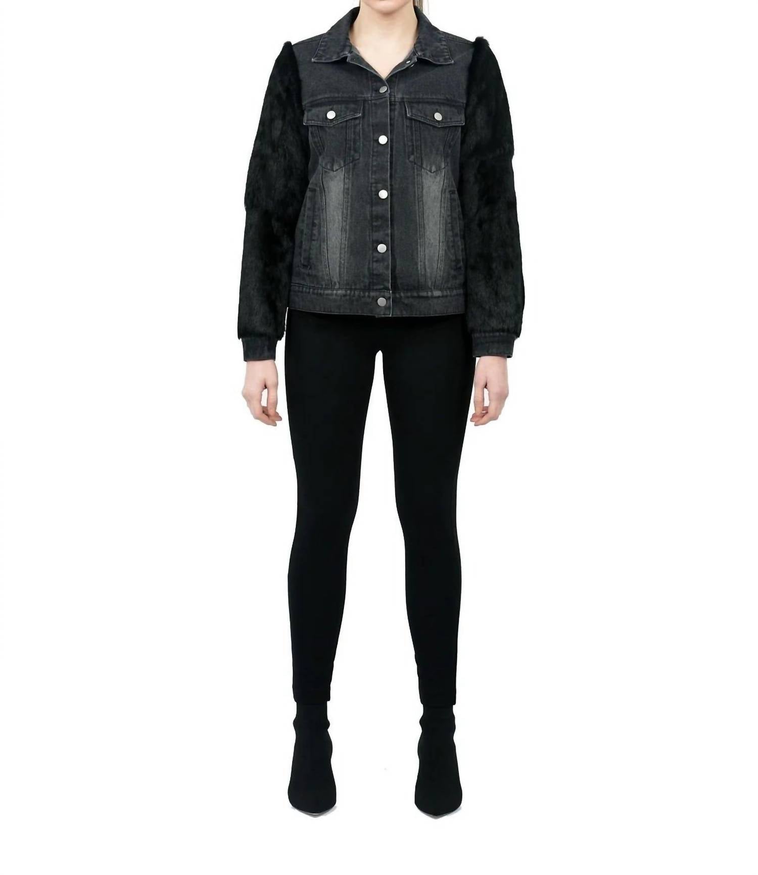 Murray Genuine Real Rabbit Fur Sleeve Denim Coat