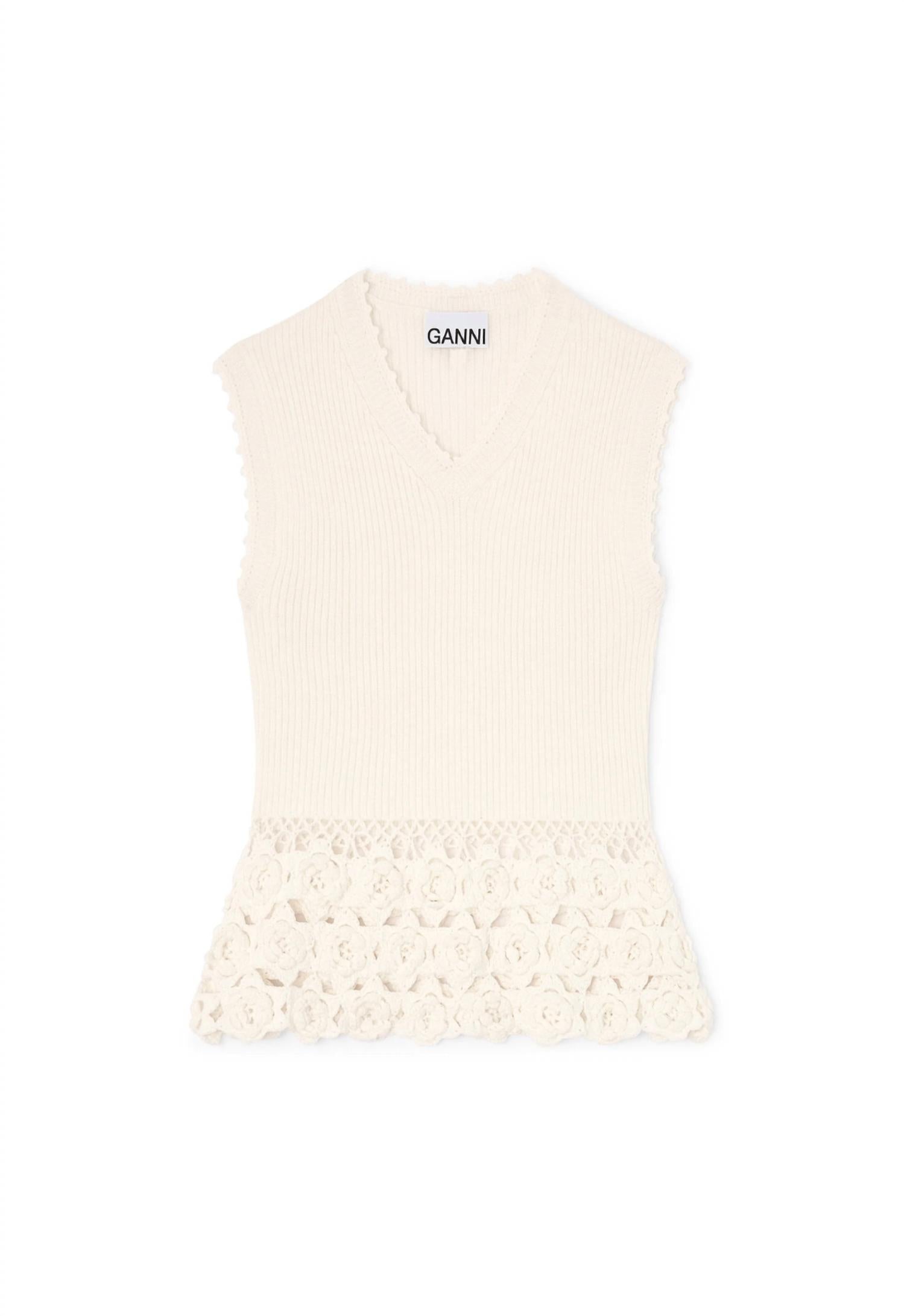 Ganni - Women's Fine cotton rib crochet vest