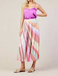 Skies Are Blue - Frank Stella Graphic Rainbow Lines Print Midi Skirt