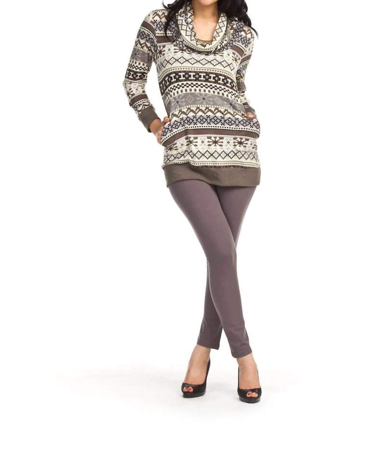 Papillon - Long Sleeve Fair Isle Print Cowl Neck Sweater