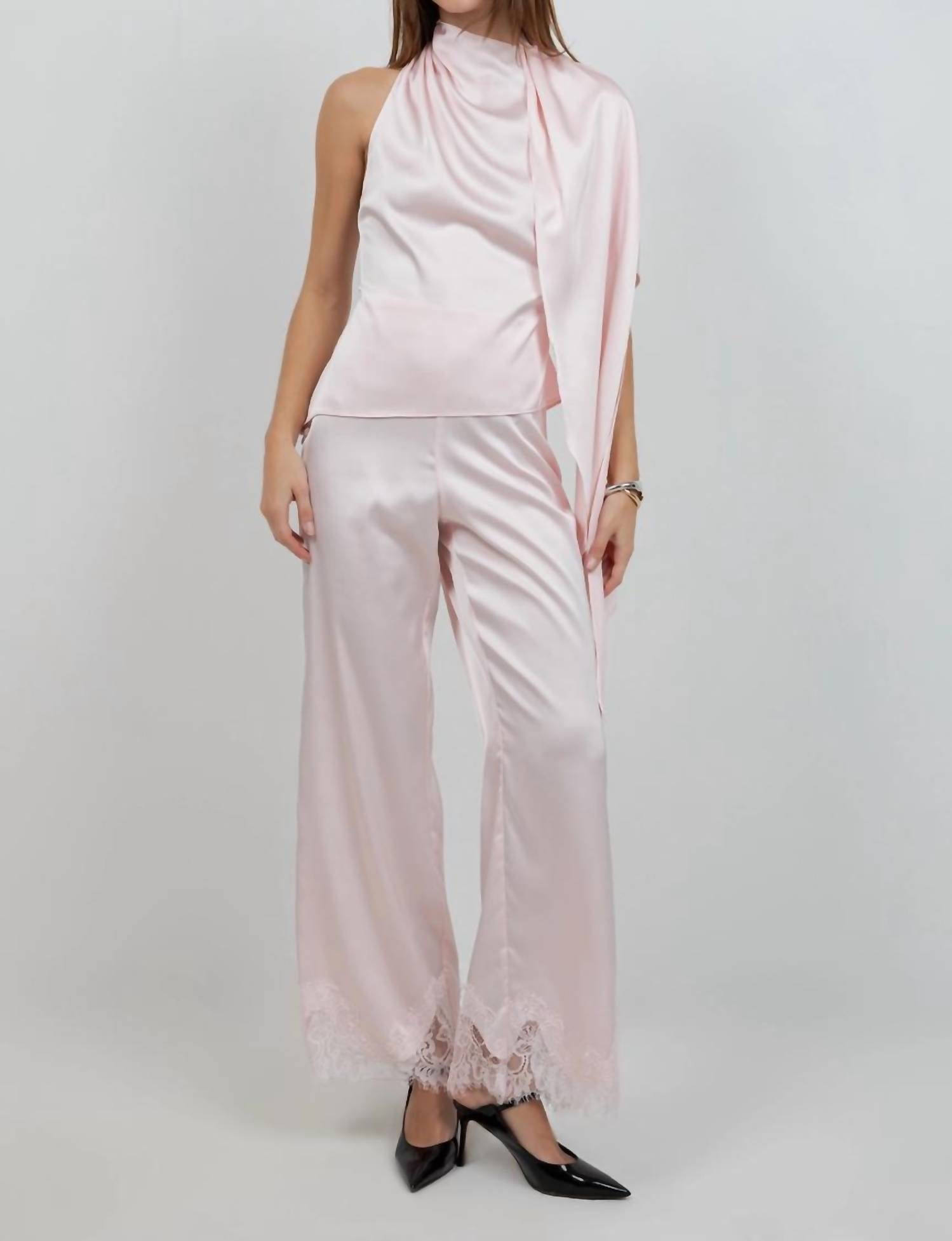 Whiteroom+Cactus - Satin Straight Leg Pants with Lace Hemming