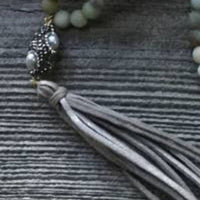 Beautiful Boundaries - Women's Amazonite Leather Tassel Necklace With Crystal Bead