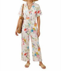 TFY Collection She Blossoms Jumpsuit in white multi - women's pants