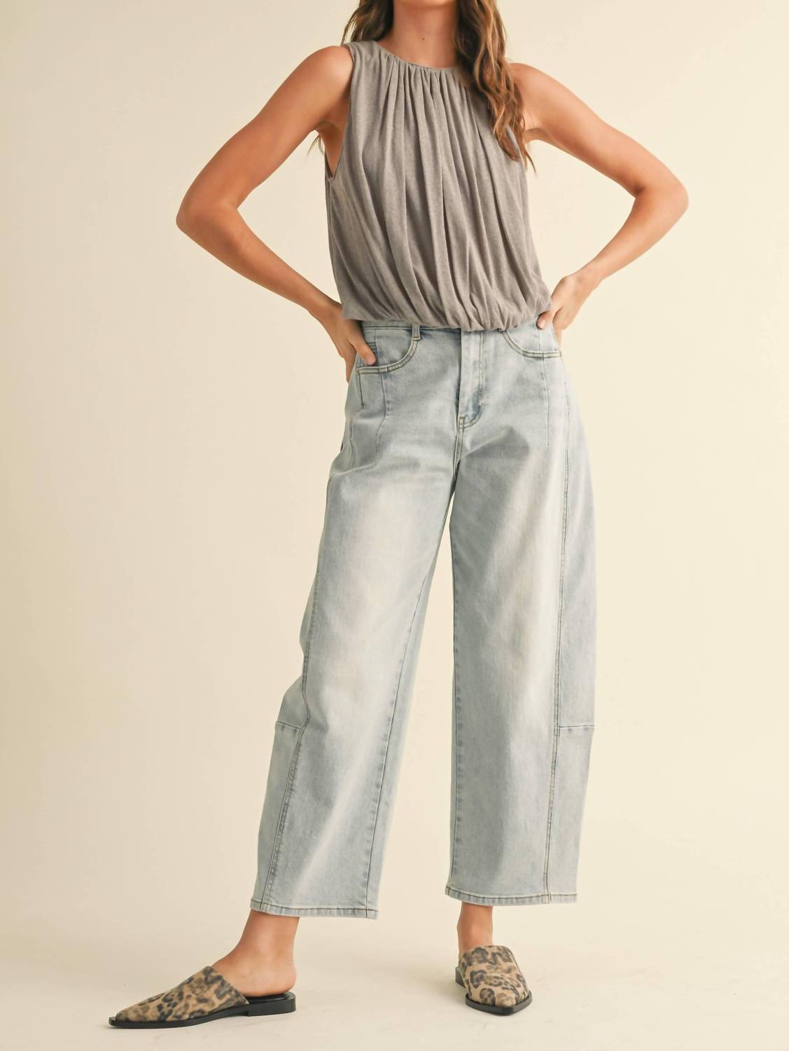 Miou Muse - Linen Knitted Bubble Bottom Top