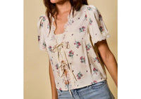 So Me - Rose Satin Tie Front Floral Blouse