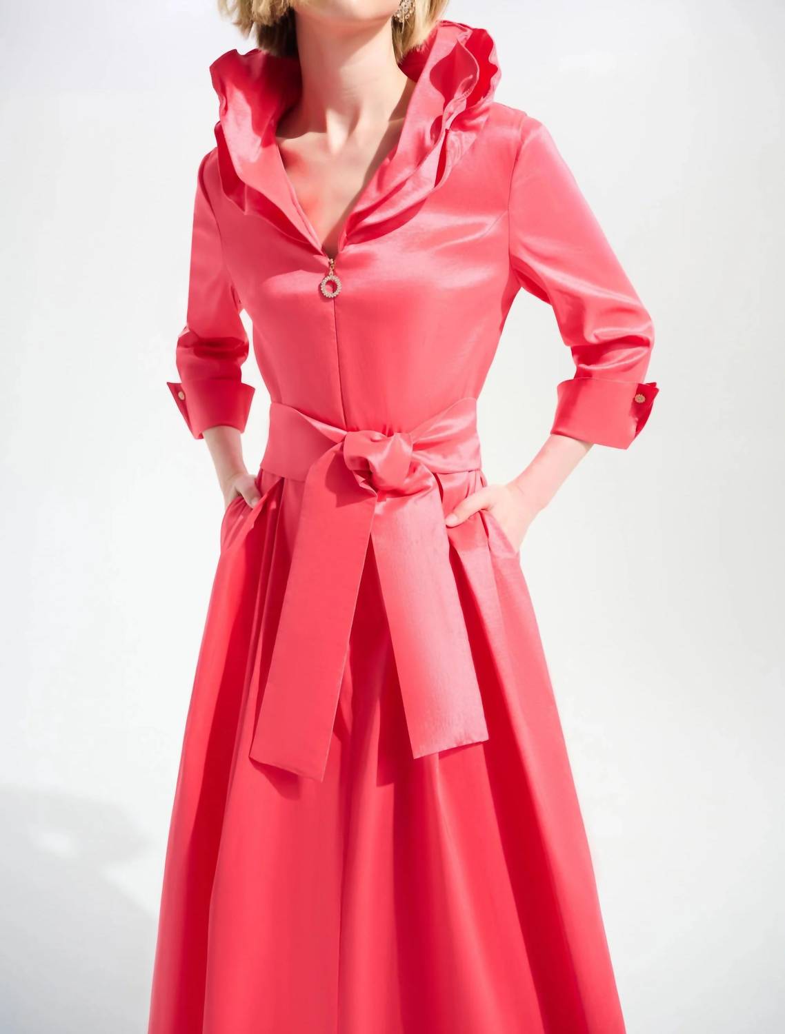 Joseph Ribkoff - Pleated Taffeta Midi Fit And Flare Dress
