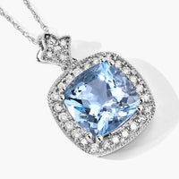 Diana M Jewels Women's Cushion Natural Aquamarine Pendant Necklace (3.31 Ct) - Signature Plus in 14k white gold - women's jewelry - detail view
