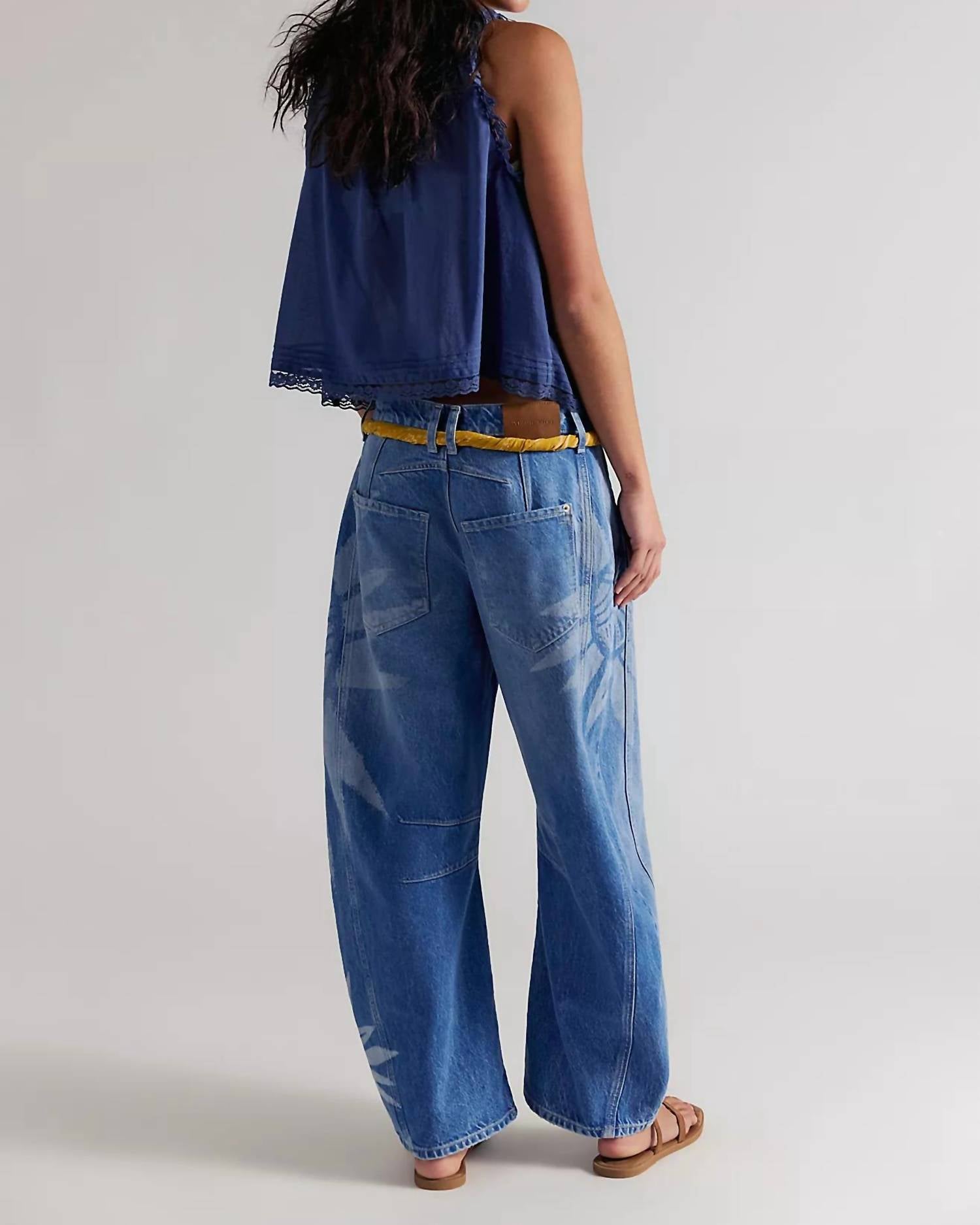 Free People - Good Luck Printed Barrel Jeans