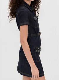 Self-Portrait - Crystal Trim Denim Mini Dress