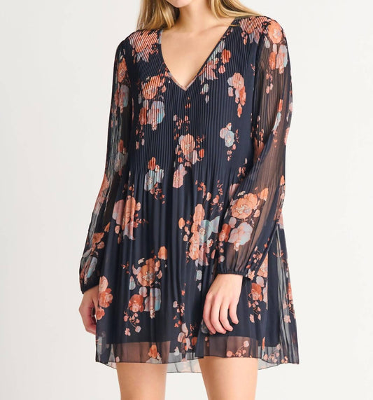 Dex - FLORAL PLEATED A-LINE DRESS