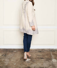 PAPARAZZI Linen Blend Jacket with Tonal Embroidery in oatmeal - women's jacket - view 7