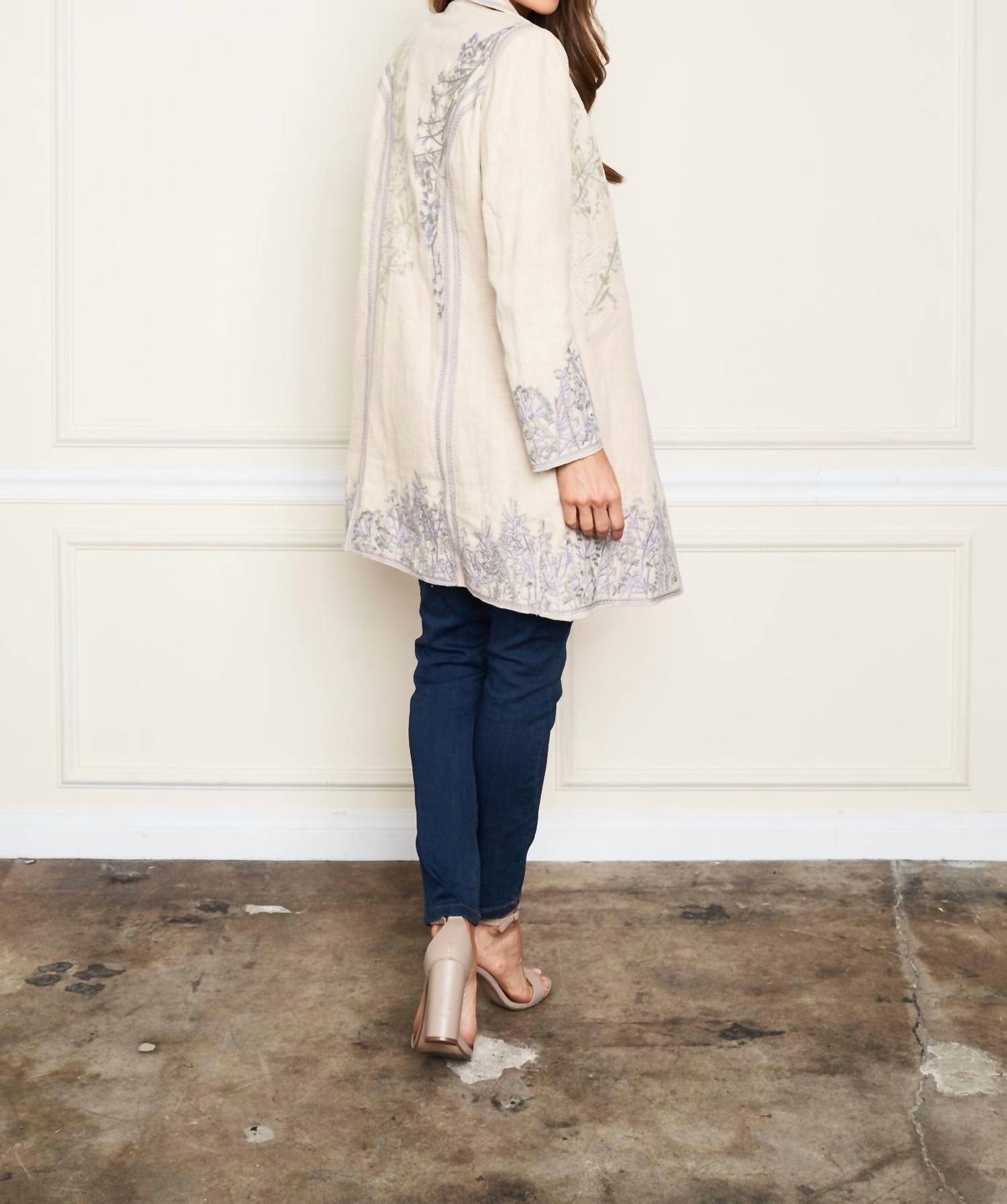 PAPARAZZI Linen Blend Jacket with Tonal Embroidery in oatmeal - women's jacket - view 7