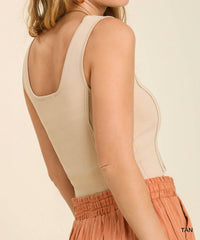 Umgee - Knit Square Neck Exposed Seam Crop Tank