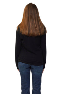Enza Costa Cashmere Loose Long Sleeve Tee in black - women's long sleeve top - detail view