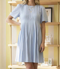 She + Sky - Short Sleeve Woven Pleated Mini Dress