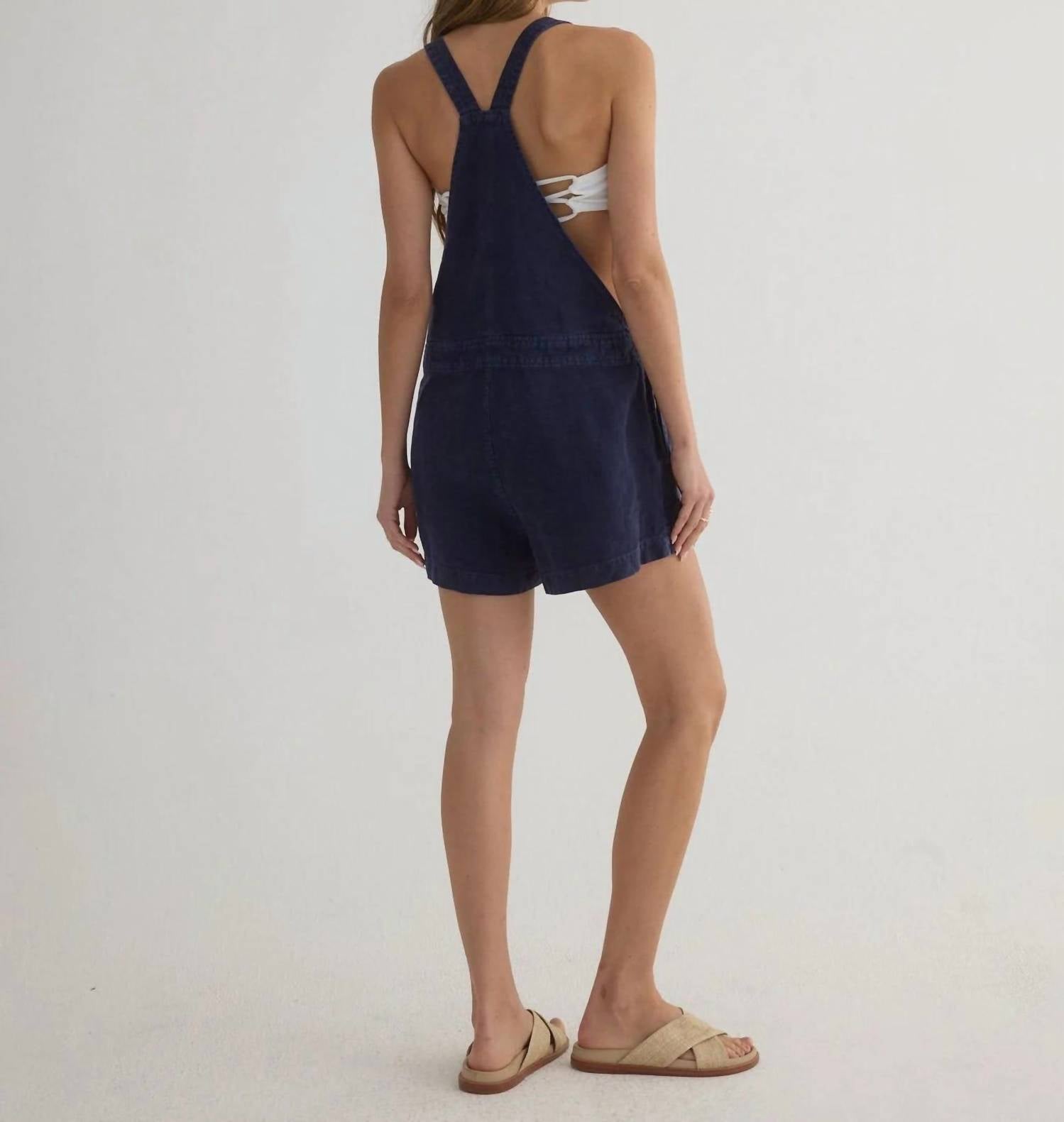 Bella Dahl Button Shortall Romper in navy - women's pants - detail view