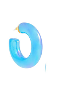 ZENZII Women's Chunky Iridescent Lucite Earrings in neon blue - women's jewelry - detail view