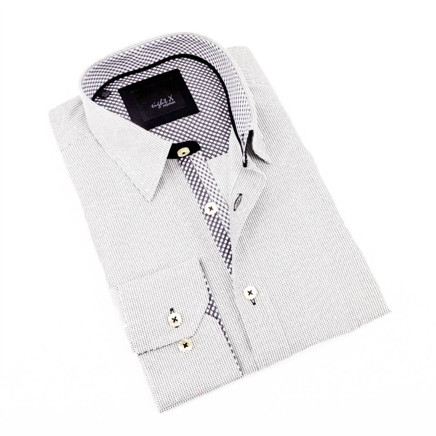 Eight X - Men's Button Down Jacquard Shirt With Checkered Trim
